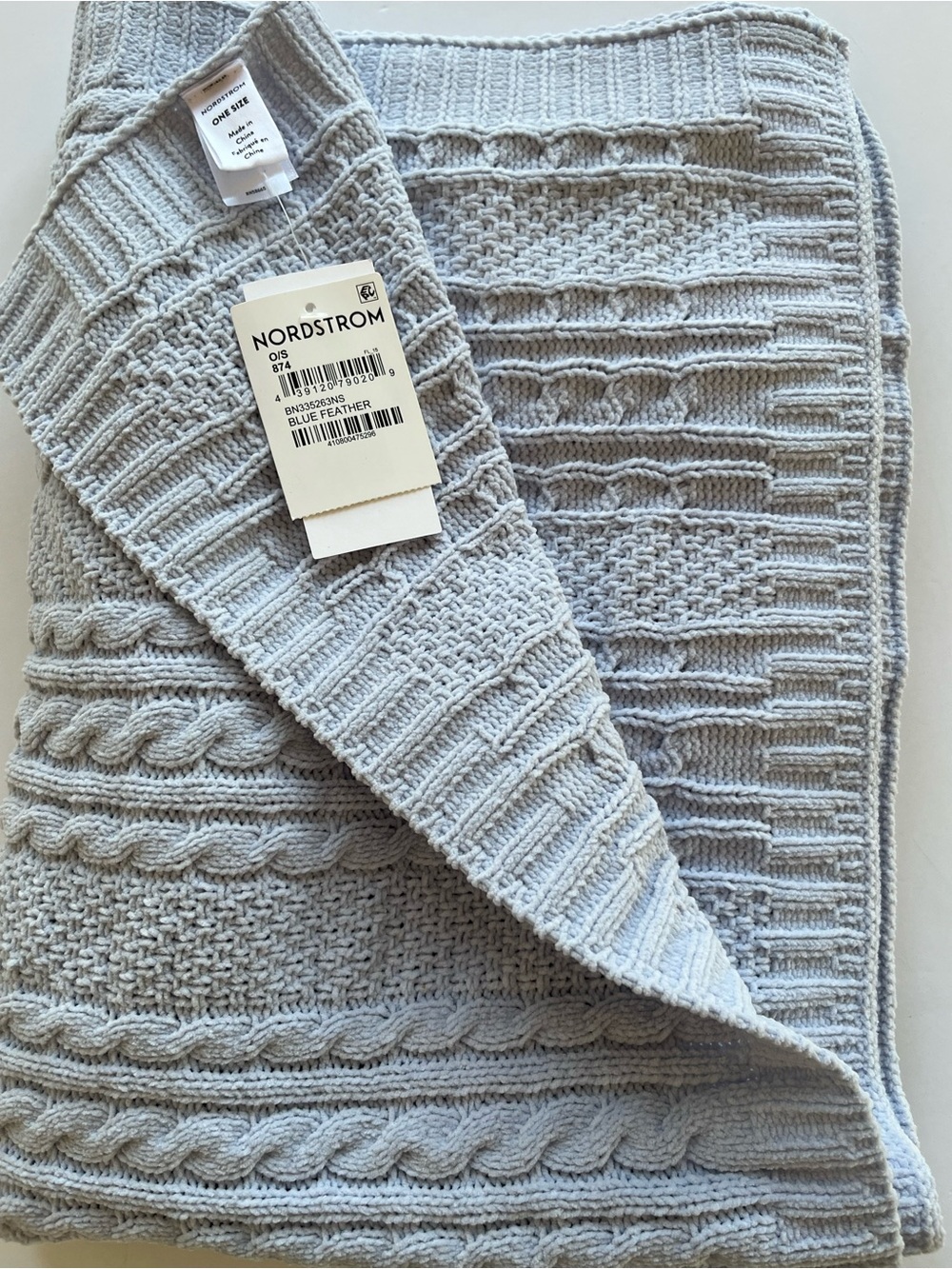 Cable Knit Baby Blanket 30x40” Blue Feather Baby gift Shower Baby Boy